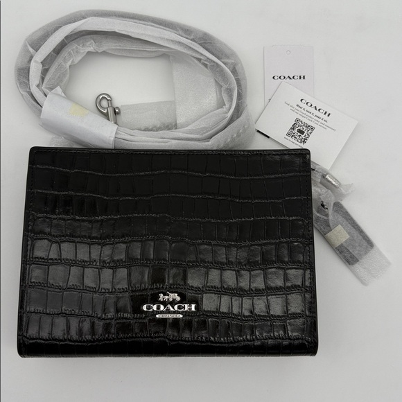 Coach Handbags - Coach Slim Crossbody Croc Embossed Bag Black